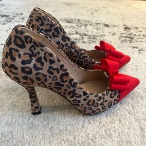 SHEIN Leopard Print Heels with Red Bow